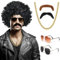 Afro Perücke 70er 80er Jahre Outfit Perücke Herren, Hippie Kostüm Herren Hippie Accessoires, Afro Perücke Schnurrbart, Vintage Brille und Halskette Für karneval, Cosplay, Kostümfeste Usw(6 Stücke)