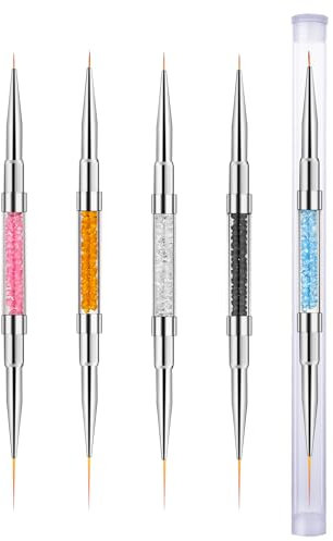 5 Pcs Nail Art Liner Brushes Thin Nail Design Brush Set 3D Nail Pattern Detail Brush for Gel Polish Nail Painting Nail Tools with Acrylic Rhinestone Handle Gift For Women