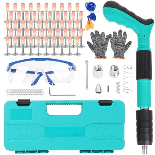 Mini Nail Gun Kit with 100Pcs Nails, 3 Speed Adjustable Manual Steel Nail Gun, Concrete Wall Fastening Tool Manual Steel, Portable Nail Shooting Machine for Ceiling/Wire Hider (Green)