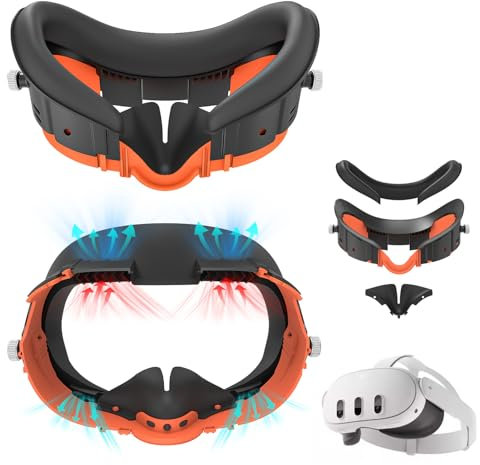 Rechale Face Cover Pad for Meta Quest 3 Accessories, Adjustable Facial Interface Replacement for Quest 3, with Breathable Cool Ice Silk Cotton and Soft PU Face Cushion Pad, Air-Circulation Design