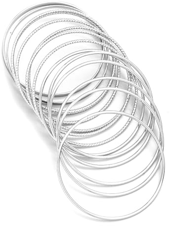 FDEETY 1Runde Armreifen Set Mehrschichtige Texturierte Armband Kollektion Stapelbare Metallringe Schmuck Accessoires