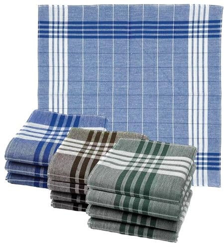 Husalsea 12 StüCk TaschentüCher 100% Baumwolle Drei Farben Mix StofftaschentüCher Herren Kariertes Muster TaschentüCher Stoff Klassisch füR Trauzeugen, AbschlussbäLle und Feiern 40x40 cm