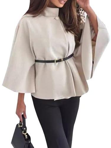 Damen Poncho Pullover Rollkragen Strick Ponchos Capes Frauen Mit Gürtel Winterpullover Elegant Winterumhang Damenpullover Winter Herbstjacke Frühling Umhang Geschenk Geburtstag Weihnachten