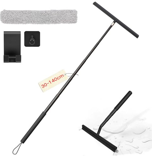 Gaethra Raclette de Douche 30-140cm Réglable, Raclette Salle de Bain Douche avec Deux Crochets, Poignée en Métal Antidérapante, pour enlever Les Poils des Animaux, des Chats, des Chiens
