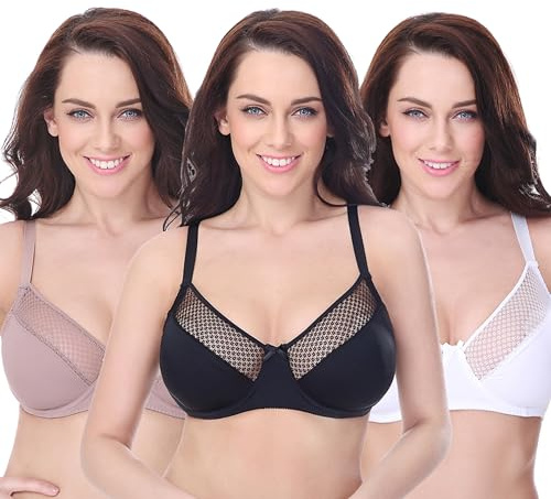 Curve Muse Women's Plus Size Minimizer Unlined Underwire Full Coverage Bra | Visually reduces bust by one cup, Smooths and streamlines your shape, Minimizes projection for a sleeker look