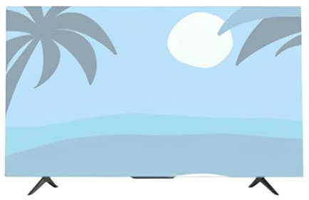 Mateju TV Dust Cover Indoor Universal TV Cover for Wall Mounted Coconut Tree Printed Elastic Dustproof TV Screen Protector for 32” to 75”Television/PC Display Decoration (32-37 inches,Blue night)