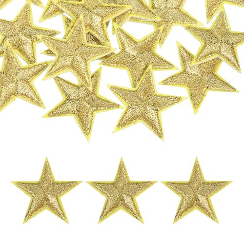 sourcing map 16Pcs Iron on Star Patches, Sew on Star Embroidered Patches, Decorative Repair Patch Applique for DIY Crafts Backpacks Bags Hats Clothes, 29mm Gold Yellow