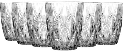 TRESV Set de 6 Vasos Colores o Transparente, Vaso de Cristal agua de 300 ml, Vaso de Agua y Bebidas, Aptos para Lavavajillas (Transparente)