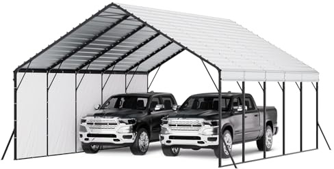 VEVOR Carport, 5,8x7,45 m, Abri de Voiture Métal Robuste, Abri Garage Extérieur avec Cadre Toit en Acier, Parois Latérales Amovibles, Auvent Stockage d'Auto pour Pick-up, Bateau, Camions, Tracteurs