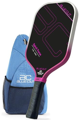 Blue Cut Raquette de pickleball approuvée par l'USAP avec fibre de carbone T700, noyau nid d'abeille de 16 mm, surface de rotation, Pro Power & Control – Sac de transport inclus
