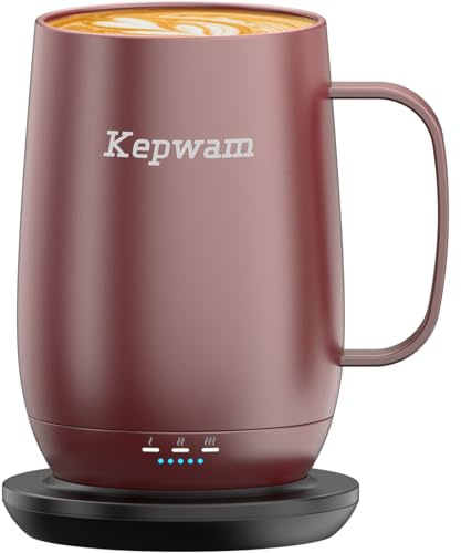 Kepwam Smart beheizter Kaffeebecher T2-Plus, 590 ml, wiederaufladbar, selbstheizend, Kaffeetasse mit 8-Stunden-Batterie und Temperaturkontrolle, perfektes Kaffeewärmer-Geschenk für Männer und Frauen