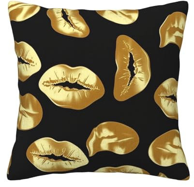 MMSJSBVY Cord-Überwurfkissen mit goldenen Lippen, weich, quadratisch, geeignet für Sofas, Schlafzimmer, Büros und Heimdekoration, 45,7 x 45,7 cm