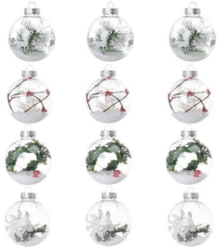 Juego de 12 bolas de Navidad transparentes con relleno de copo de nieve de espuma para árbol de Navidad