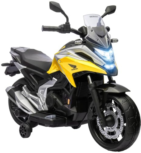 AIYAPLAY Elektro Kindermotorrad Elektrisch MP3 USB 3-6 Jahre Gelb | Elektromotorrad, 2 Stützrädern, Musik, Scheinwerfer