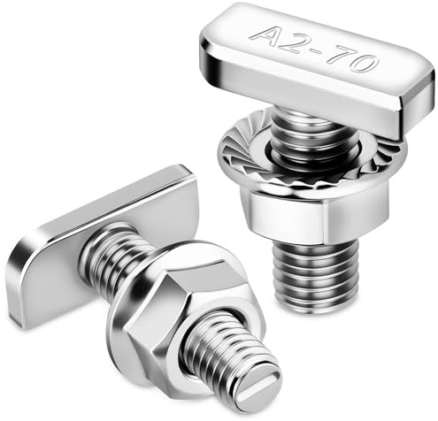 mawmuaw 22 Stück Hammerkopfschrauben m10x25 mm Edelstahl A2-70 Hammerkopfschraube mit Sperrzahnmuttern Flanschmuttern T Schrauben M10 für Photovoltaik PV Solar Montageschienen Gewächshaus