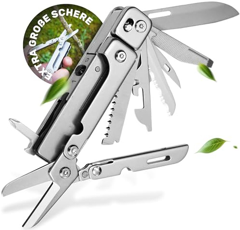 TREKLINE Premium Multitool Werkzeug [rostfreier Edelstahl] Survival Multifunktionsmesser perfektes Camping Zubehör, Multifunktionswerkzeug [14 Funktionen] Taschenmesser, Geschütztes Design