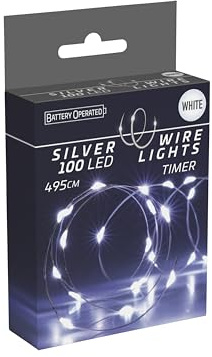 Silberdraht-Lichterkette mit 100 weißen LEDs und Timer (1 piece)