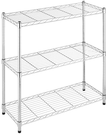 Whitmor Regal mit 3 Etagen, Metall-Aufbewahrungsregale, 180 kg Kapazität pro Regal, 544 kg insgesamt, langlebiges Schwerlastregal für Küche, Garage, Pflanze, 91,4 cm L x 35,6 cm B x 91,4 cm H, Chrom