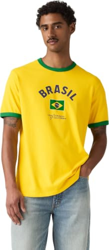 Levi's Men's T-Shirt X World Cup Ringer with Crew Neck, Standard Fit, Yellow (X Brasil Retro Ringe), XXL