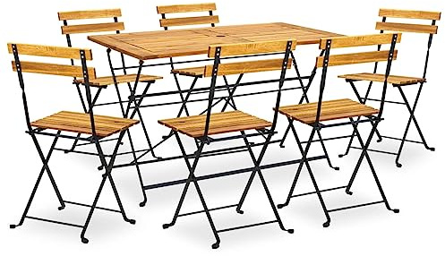 Holamys 7-TLG. Klappbare Garten-Essgruppe aus Akazie Massivholz, Outdoor Terrassenmöbel für Garten, Wetterfestes Möbel-Set mit 1 Tisch und 6 Stühlen, Ideal für Balkon