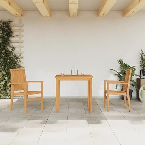 Mandloder 3-TLG. Garten-Essgruppe Massivholz Teak, 80x80cm, witterungsbeständig, stapelbar für Balkon & Terrasse, langlebiges Outdoor-Möbelset, 110kg Traglast