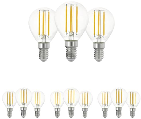 EGLO Set aus 3 E14 Filament LED Lampen, Edison Glühbirne transparent, 7 Watt (entspricht 60 Watt), 806 Lumen, Leuchtmittel warmweiß, 2700 K, Glühlampe P45, Ø 4,5 cm (Packung mit 4)