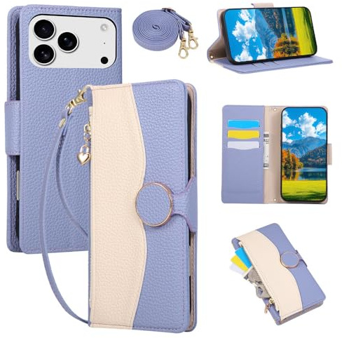 KLKLKTT Leather Wallet Card Holder Zipper Crossbody Phone Case for IPhone 17 Pro Max 17 Air 16 15 14 Plus 13 12 11 12 Mini Xs Xr X Cover,Blue,For iPhone 7