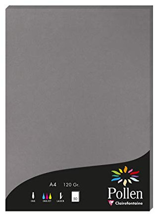 Clairefontaine 4283C Packung mit 50 Karten Pollen 120g, DIN A4, 21 x 29,7cm, Dunkelgrau