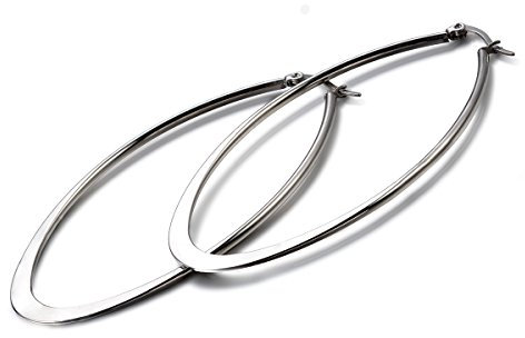 JewelryWe Schmuck 1 Paar Damen Edelstahl Ohrringe, Oval Tropfen Form Creolen Ohrhänger Ohrschmuck, Silber