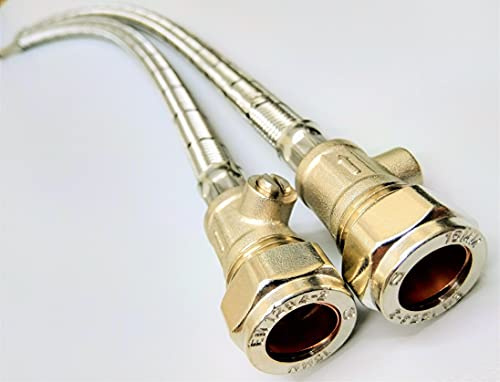 AK PAIR OF FLEXIBLE MONOBLOC TAP TAIL CONNECTOR WITH INBUILT ISOLATOR VALVE IN VARIOUS SIZES & LENGTH OPTIONS (FLEXI= M10 X 15MM+ISOLATOR VALVE X 500MM LENGTH)