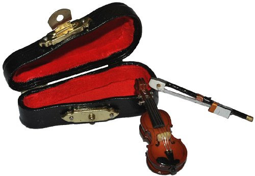 alles-meine.de GmbH 3 TLG. Set Violine mit Kasten + Bogen - Holz Miniatur Maßstab 1:12 - Geige Puppenhaus - Musikinstrument Musik Instrument Streichinstrument
