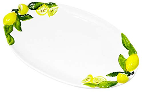 Handgemachte ovalada – Bandeja de servir Italiano cerámica en Limón Diseño, plato para servir (aprox. 34 x 19 cm