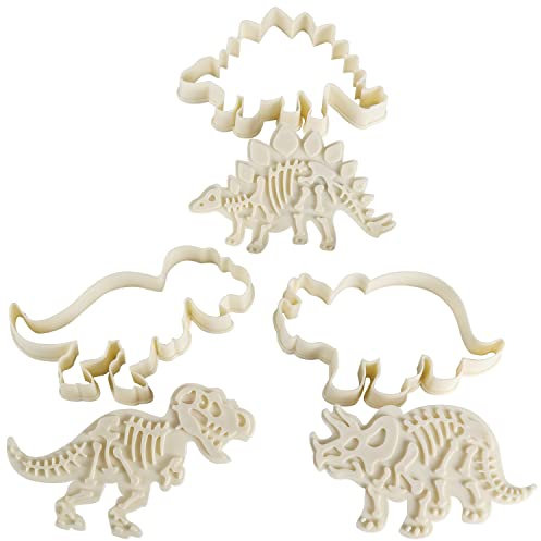 Kurtzy Molde Galletas Dinosaurio Esqueleto con Expulsor (Pack de 3) Moldes Blancos Triceratops, T-Rex y Estegosaurio – Pastelería para Niños, Decorar Tartas, Fondant, Galleta Dinosaurio y Sugarcraft