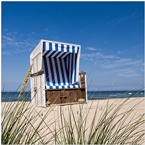 Wallario Glasbild Strandkorb - 50 x 50 cm Wandbilder Glas in Premium-Qualität: Brillante Farben, freischwebende Optik