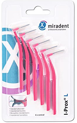 miradent I-Prox® L Interdentalbürste 0,4 mm pink xx-fine 6 St für eine einfache gründliche Reinigung der Zahnzwischenräume im Pocketformat mit hygienische Schutzkappe ideal für unterwegs