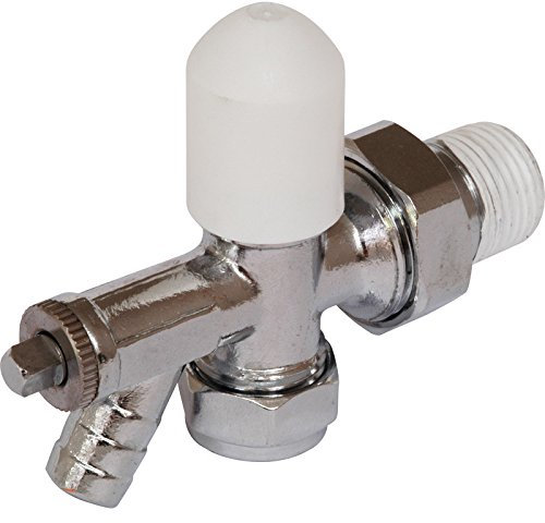 15mm DRAIN OFF Radiator Lockshield Valve - Angled - Chrome/White