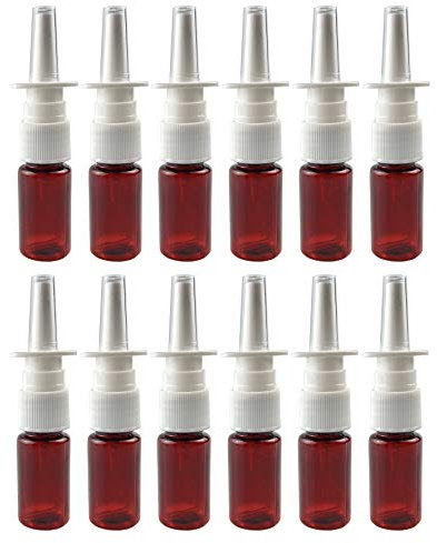 12PCS Plastic Brown Nasal Spray Bottles-Refillable Fine Mist Sprayers Atomizers Cosmetic Makeup Perfume Storage Container (20ml)