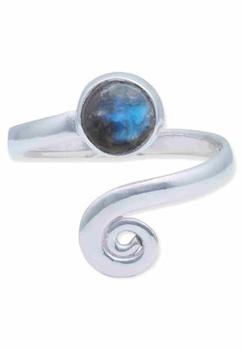 Ring 925 Silber Labradorit grün blauer Stein größenverstellbar Edelstein echt Silber Damen Sterling Silber Geschenk (MRV-102-05)