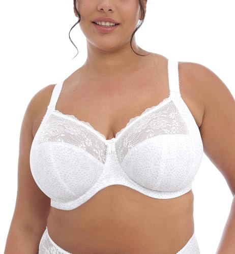 Elomi Women's Morgan Banded Underwire Stretch Lace Bra Full Coverage, White, 40JJ US