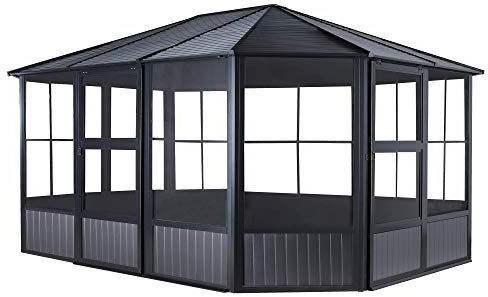 ShelterLogic Sojag Charleston Solarium Sonnenraum, mit Moskitonetzen, 3,6 x 4,5 m, Dunkelgrau
