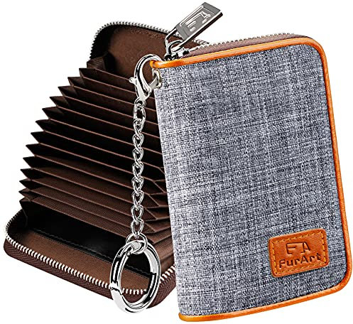 FurArt Porte Cartes de Crédit Fermeture Eclair, Blocage RFID Portefeuille avec Porte-clés Les Femmes Homm