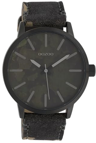 Oozoo Herrenuhr mit Lederband 45 MM Black/Camouflage Dunkelgrün/Camouflage C10004