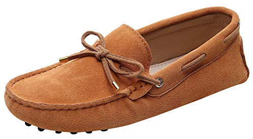 Jamron Damen Klassisch Wildleder/Textil Krawatte Penny Loafers Gemütlich Handgefertigt Mokassins Slippers