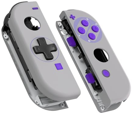 eXtremeRate DIY-Ersatz Case&Buttons für Switch Joycon, Custom Gehäuse & Knöpfe Skin Shell Umbau Set für Nintendo Switch/OLED Joycon Controller-Classic SNES Stil D-Pad-Ver.[KEIN Joy Con]