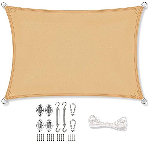 Vivanutria Stonehill Sonnensegel Rechteck 3 x 4 m + GRATIS (!) Befestigungsmaterial | Farbe Sand | für Garten, Balkon & Terrasse | Sonnenschutz | Wetterschutz | wasserabweisend | PES | Polyester