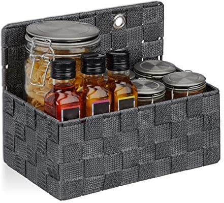 Relaxdays Aufbewahrungskorb hängend, Organizer im Bad, Flur, Schlafzimmer, Hängeaufbewahrung HxBxT 20 x 25 x 15 cm, grau, Kunststoff, Eisen, 20 x 25 x 16,5 cm