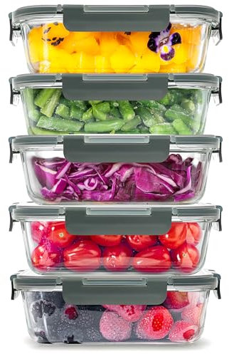 Zulay Kitchen 5 Pack Leak-Proof Glass Food Storage Containers - 36 oz Thick & Durable Glass Meal Prep Containers - Airtight Easy to Clean Glass Storage Containers With Lids