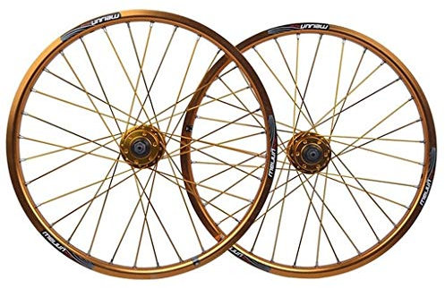 LSRRYD BMX 20 Inch Bike Front & Rear Wheel 406 Wheelset Double Wall Alloy Rim Disc Brake QR For 8/9/10 Speed Cassette Flywheel Folding Bicycle 32 Spoke (Color : Gold)