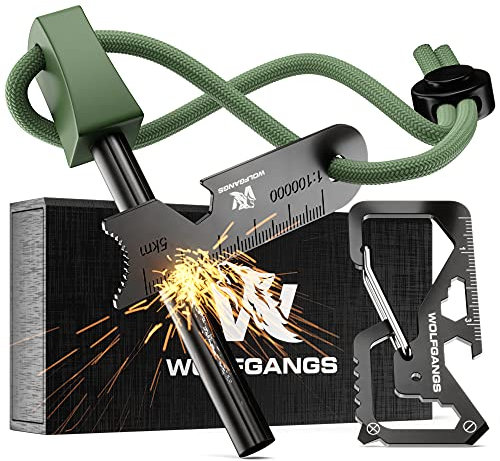 Wolfgangs Feuerstahl Outdoor (Grün) - Feuerstein Survival - Feuerstarter Set - Outdoor Feuerzeug - Feuersteine - Survival Feuerzeug - EIN MUSS für Jede Survival Ausrüstung