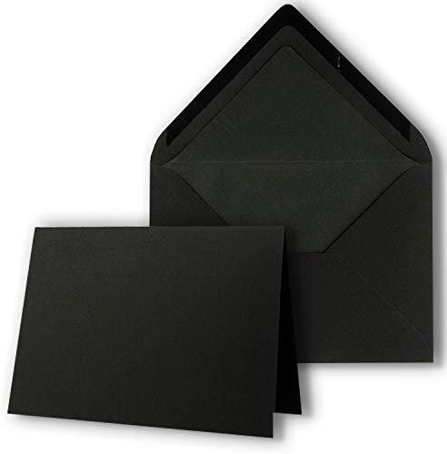 25 Sets - großes Kartenpaket mit 25 Faltkarten & 25 Umschlägen - 10,5 x 14,8 cm - DIN A6/C6 - Schwarz - Gerippt - NEUSER PAPIER